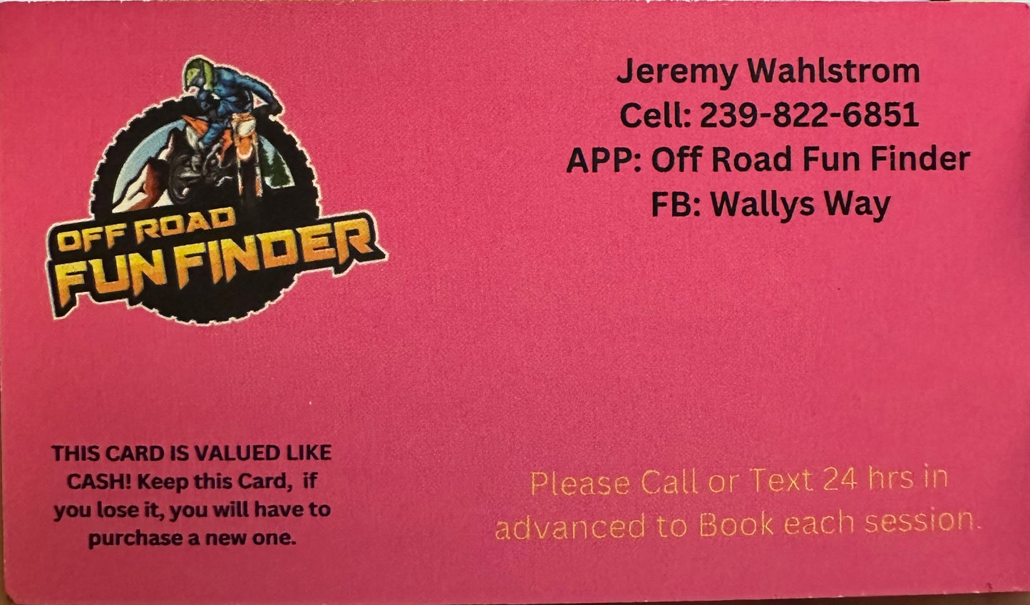 Private MX & Off-Road Coaching - Wallys Way Training Card